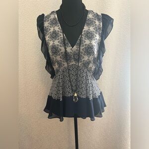 Ella Moss Navy and White Blouse